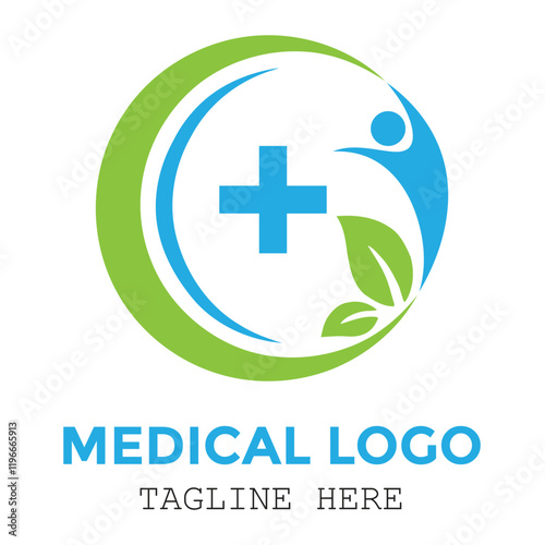Pharmacy a blue and green healthcare and medical with people logo design