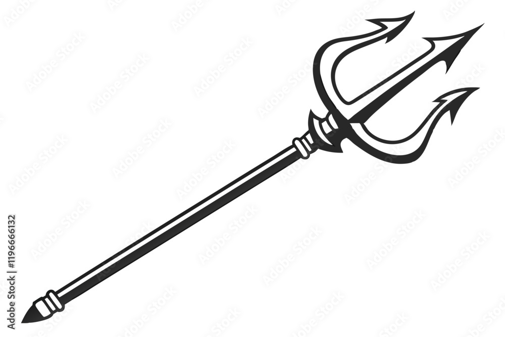 Naklejka premium Adobe IllusBlack trident silhouette, mythological weapon, sharp points, symmetrical design, minimalist icon, ancient symbol, Neptune's spear, dark contrast, vector graphic, simple shape,trator Artwork