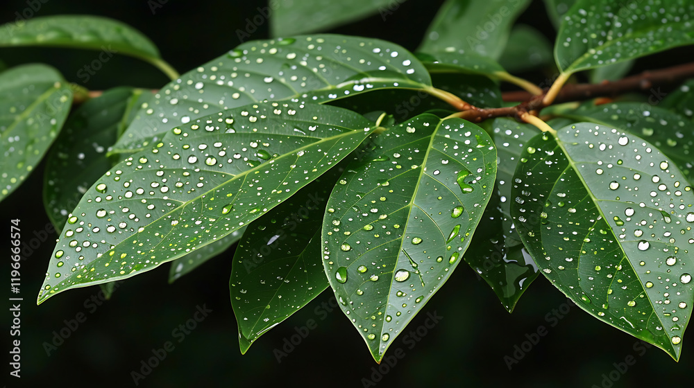 Raindrops on Glossy Green Leaves Raindrops on Glossy Green Leaves