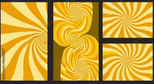 Psychedelic Yellow Swirl Backgrounds Retro Sunburst Designs