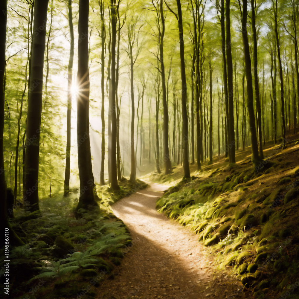 Fototapeta premium Pilgerreisen - Pilgerweg durch Wälder - Schritte durch das Herz der Natur