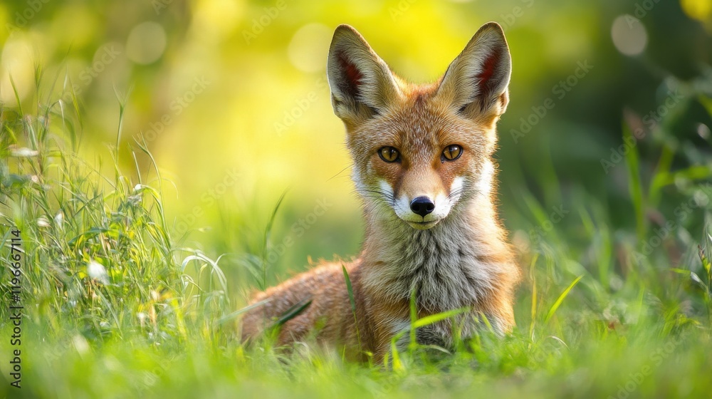 Fototapeta premium Red fox in lush green grass