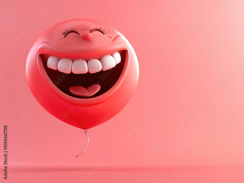 Naklejka premium Red balloon with laughing emoji face and joyful expression