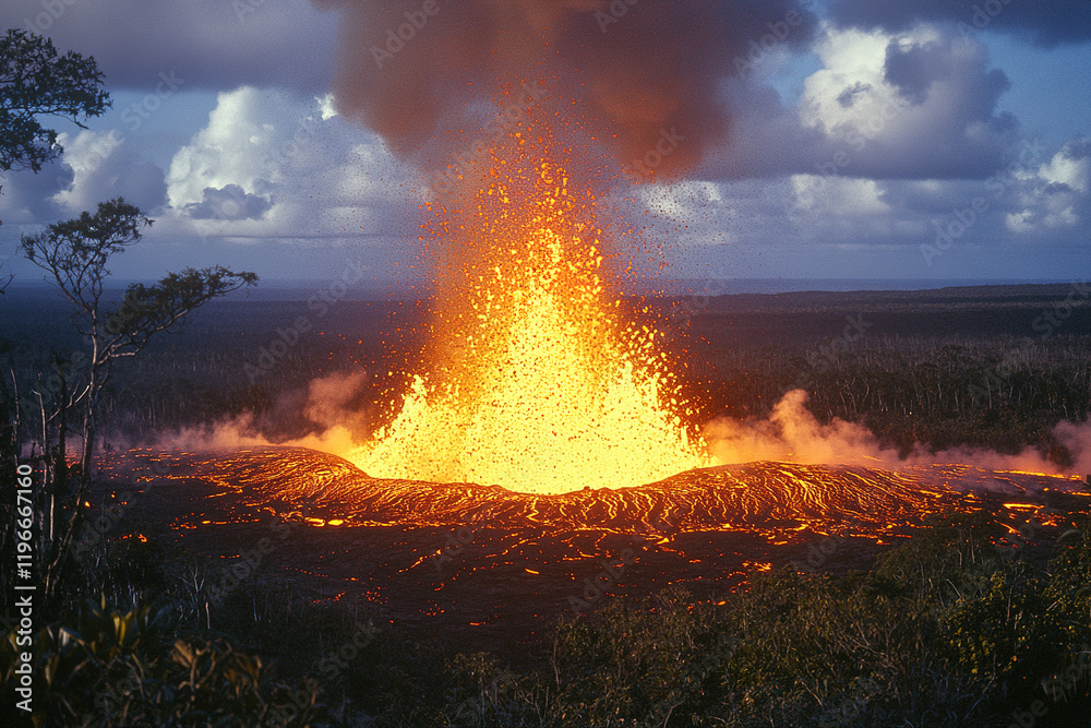 Fototapeta premium Volcanic Eruption at Sunset