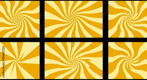 Golden Yellow Swirl Sunburst Abstract Backgrounds Retro Design Six Tiles