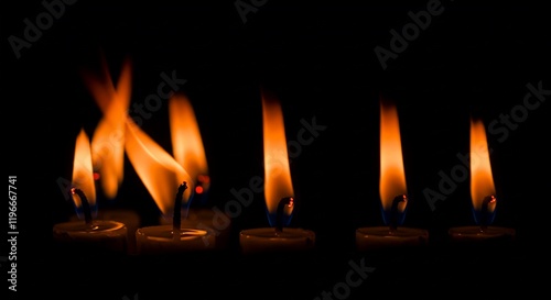 Burning Candles Flame Light Dark Background Tealight Fire Wick Glow Night Still Life Hope Peace