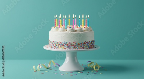 Festive Birthday Cake with Candles Sprinkles and Confetti