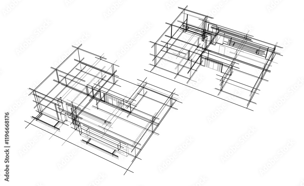 house building sketch architecture 3d illustration
