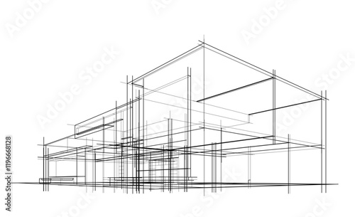 house building sketch architecture 3d illustration