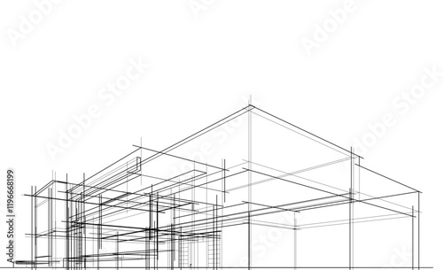 house building sketch architecture 3d illustration