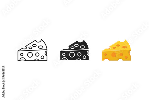 cheese slice icon vector made in cartoon, outline and silhouette style