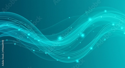 Abstract Teal Wave Background Flowing Lines Glowing Particles Digital Art