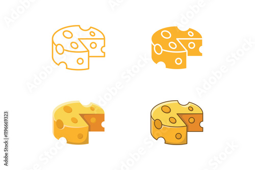 yellow cut round cheese icon made in cartoon, outline and flat style