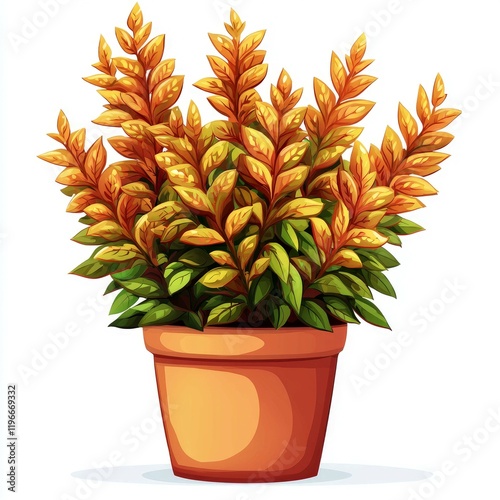 Vibrant Potted Plant with Lush Green and Orange Leaves: Home Decor and Garden Inspiration photo