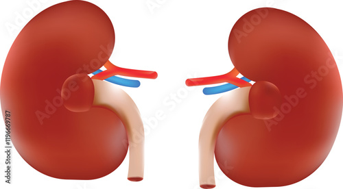 Kidney human internal organ. Urinary endocrine system front view anatomy vector illustration