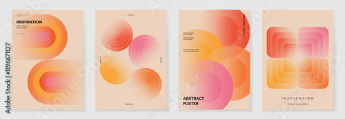 Collection of 70s color gradient poster background vector. Set of retro wall decoration, groovy, trippy, geometric shape. Vintage hippie wall art for interior, decorative, banner, cover, card.