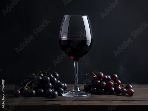 an image of a glass of wine and grapes on a table. photo