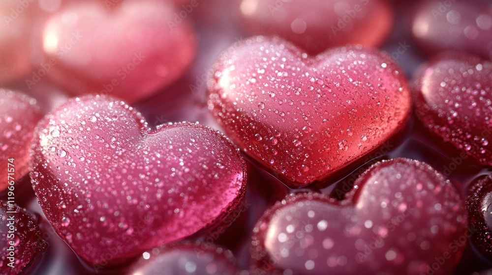 Obraz premium Dew-kissed hearts, romantic closeup, bokeh background, Valentine's Day