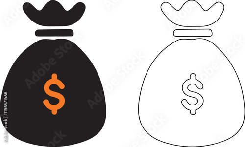 Money bag silhouette vector icons on white background.