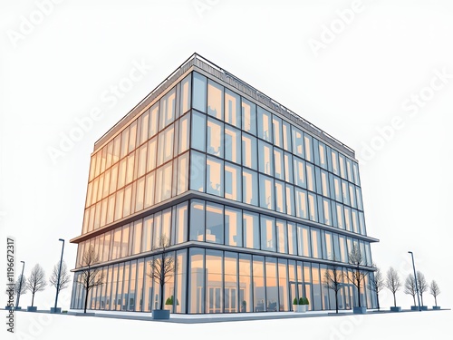 an image of a building with a lot of windows on a snowy day. photo