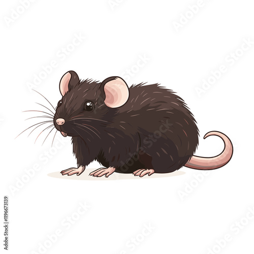 Rat clipart isolated on white. Cartoon style drawing of rodent wild mouse animal. Halloween creepy fauna modern vector illustration