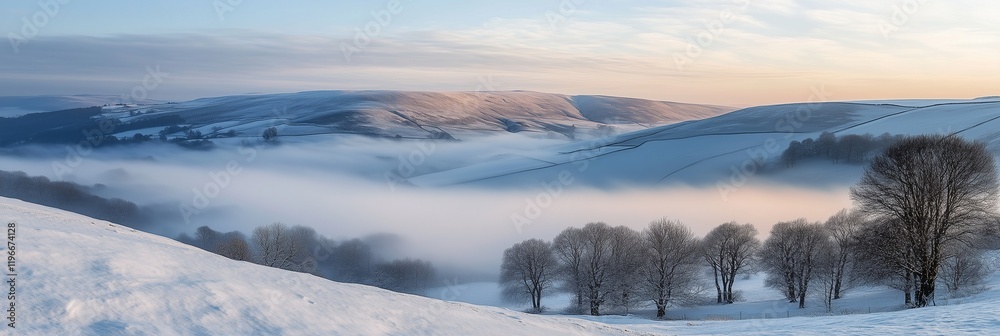 Serene Snowy Landscape with Misty Background Serene Snowy Landscape with Misty Background