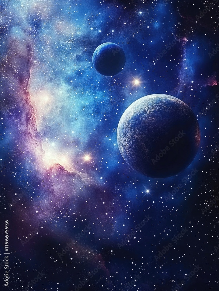 Galactic view of cosmos with planets and stars Galactic view of cosmos with planets and stars