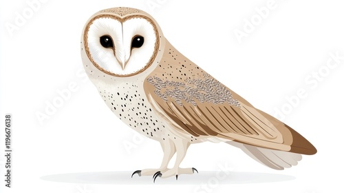 Barn owl portrait, bird, wildlife, nature, white background, illustration, educational use photo