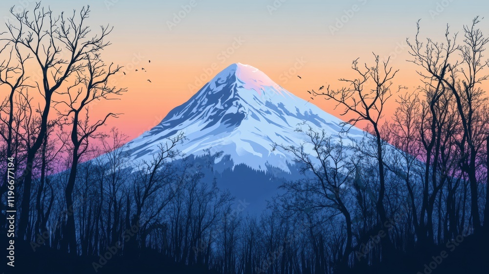 Fototapeta premium Snowy mountain at dusk 