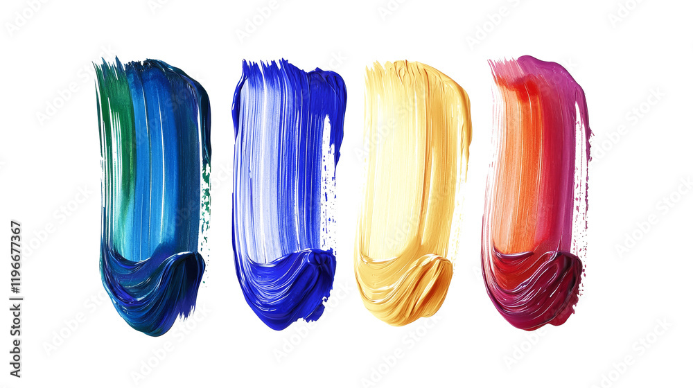 Fototapeta premium Set of Vibrant Watercolor Brush Strokes in Rainbow Colors on a transparent and white background