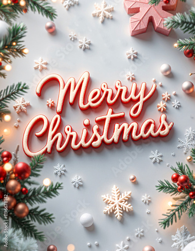 Festive Christmas greeting card design, lights, snowflakes, background