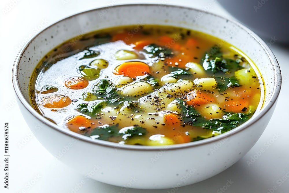Warm bowl filled with colorful vegetable soup, showcasing fresh Warm bowl filled with colorful vegetable soup, showcasing fresh