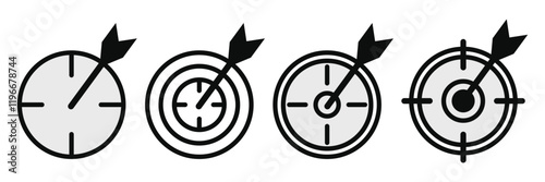 Target icon. Target with arrow icon set. Line and glyph aim dart board. Target with arrow.  Eps 10.
