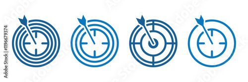 Target icon. Target with arrow icon set. Line and glyph aim dart board. Target with arrow.  Eps 10.