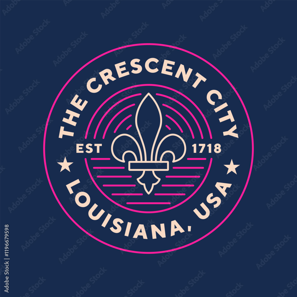 Louisiana, New Orleans travel logo. The crescent City. Neon style, editable stroke. Thin vector icon Louisiana, New Orleans travel logo. The crescent City. Neon style, editable stroke. Thin vector icon