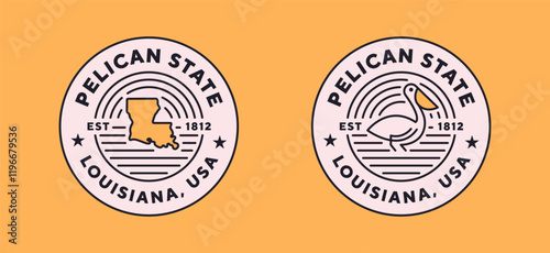 Louisiana travel logo. Pelican State. Editable stroke. Thin vector icon set