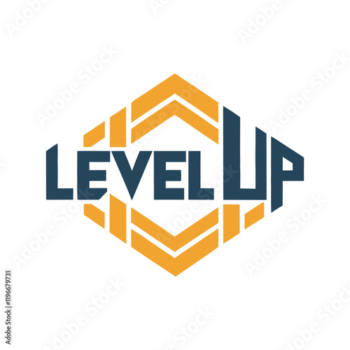 Bold Level Up Logo Design in Orange and Dark Blue. modern level up typography logo design. level up text with arrow. vector illustration