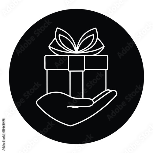 Minimalist Gift Box on Hand Vector Icon in Circular Design