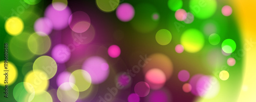 Mardi Gras festive background. Blurred bokeh lights and vibrant color gradients. Graphic template for Fat Tuesday celebration. Vector illustration.