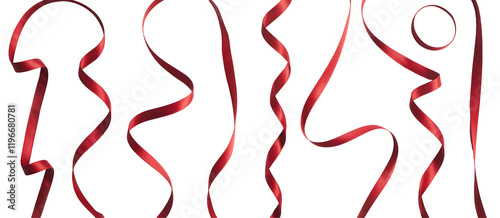 Elegant Red Satin Ribbons Swirling Design Abstract Background Festive Decoration Romantic Luxury Shiny Curvy Lines Reddish Crimson Texture Dark Background  Gift Wrapping Party Celebration Silk Wave   