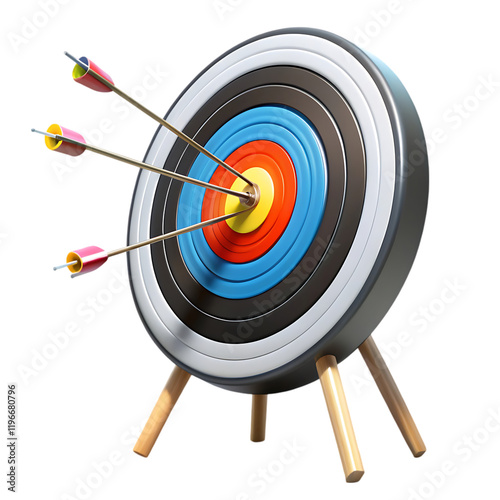 Colorful Archery Target Bullseye Arrows Success Goal 3d aim sport rings stand three black 