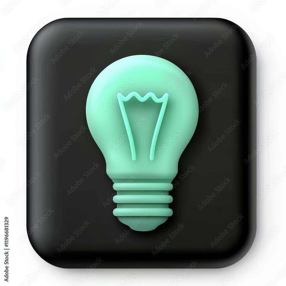 Stylish Light Bulb Icon in Mint Green on Black Background Stylish Light Bulb Icon in Mint Green on Black Background