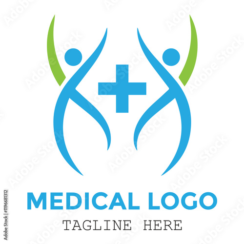 Two people project medical sign with expert healthy care logo design