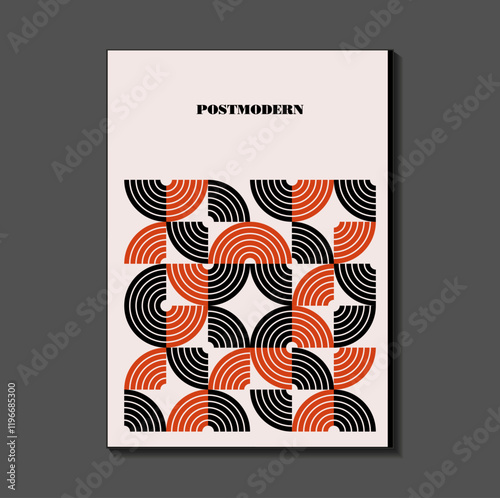 Poster inspired postmodern of vector abstract dynamic symbols with bold geometric shapes, useful for web background, poster art design, magazine front page, hi-tech print, cover artwork