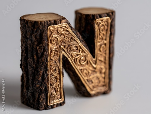 Ornate Wooden Letter N
