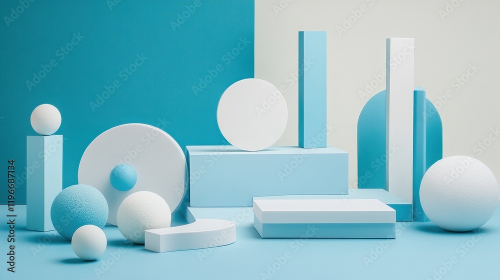 Abstract Blue and White Geometric Shapes Composition Abstract Blue and White Geometric Shapes Composition