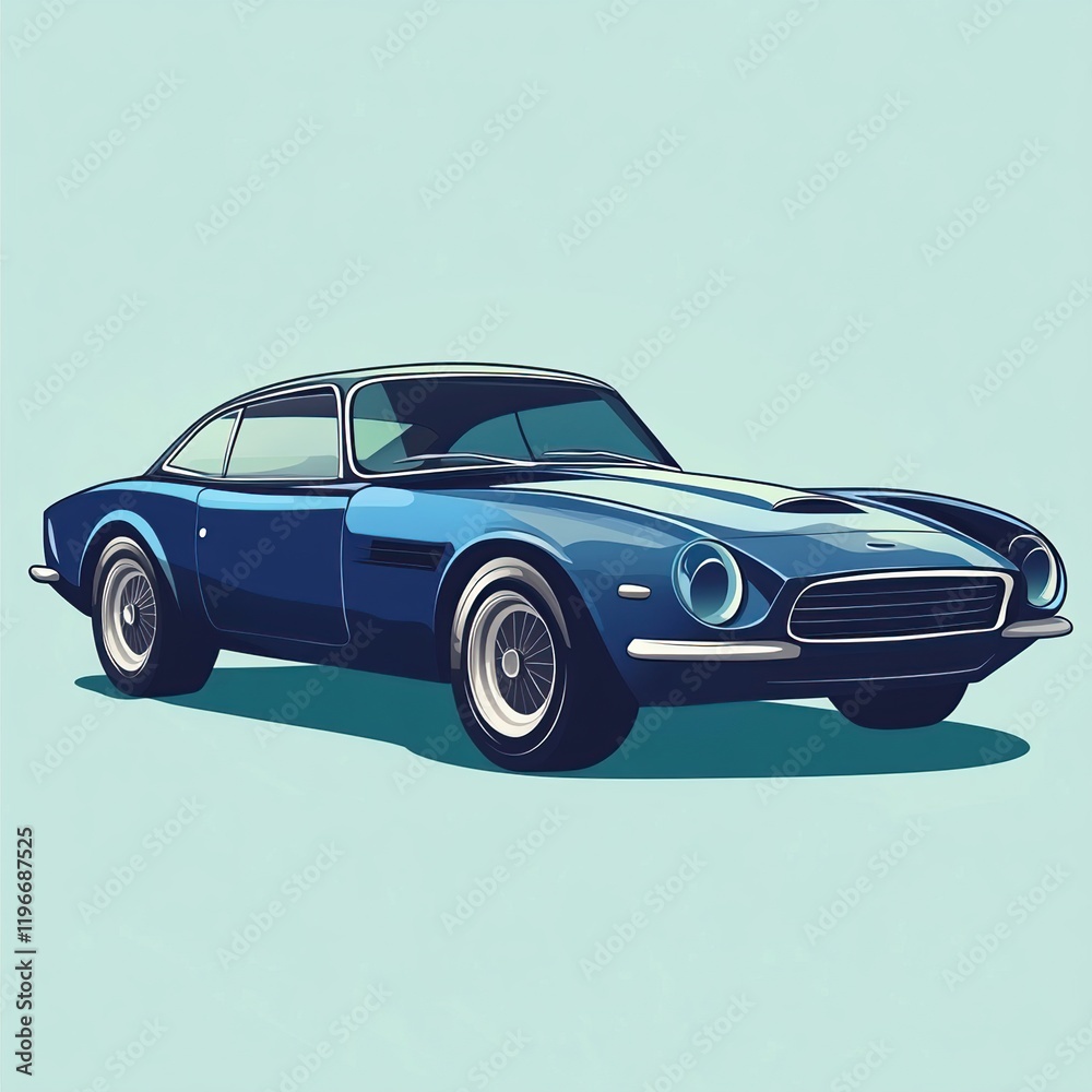 Obraz premium Classic blue coupe car illustration.