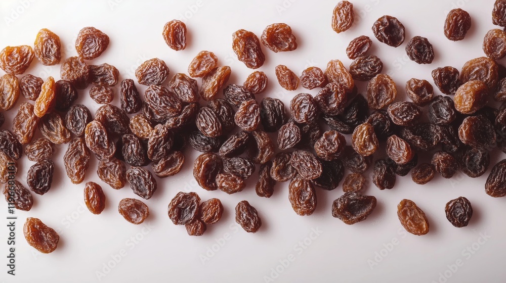 Fototapeta premium Raisins, dried fruit with natural color and texture, isolated on a white background
