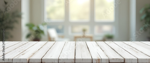 white wood table top on blurred abstract background	
