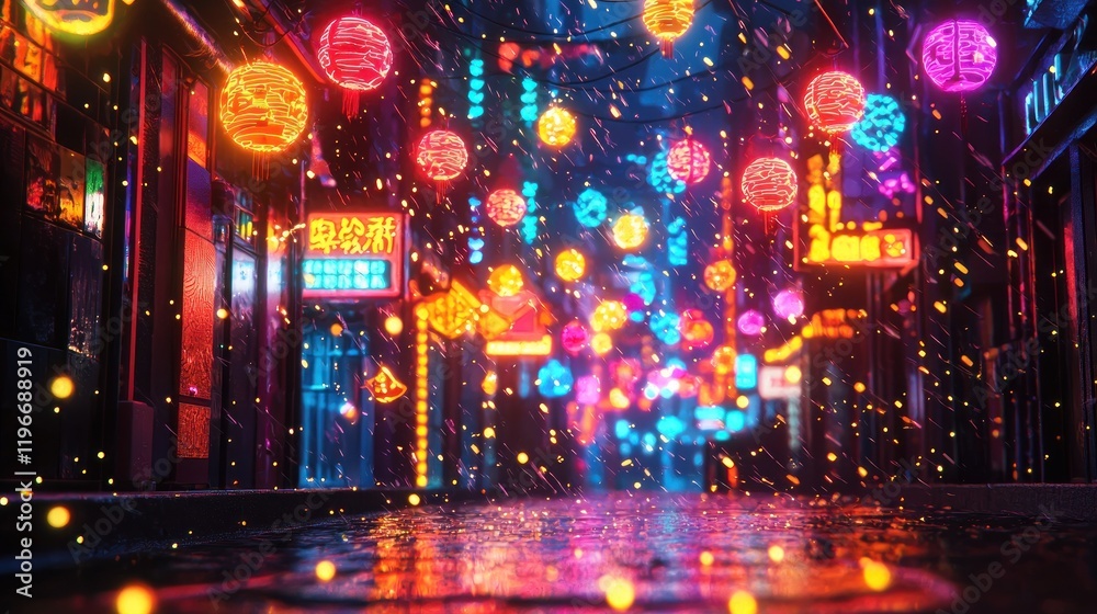 Fototapeta premium Neon Rain: A Cyberpunk Asian Cityscape at Night